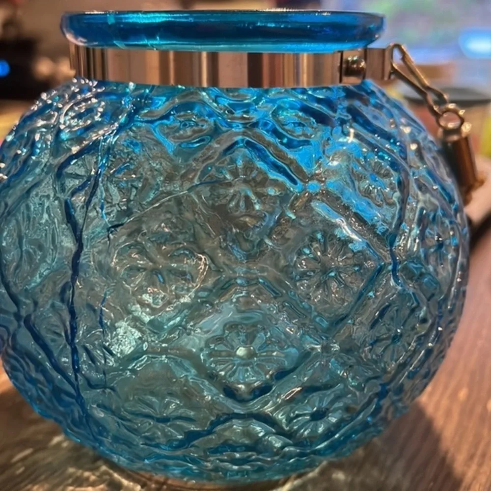 World Market Blue Glass Flower Vase with Rope Handle